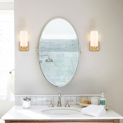 DEYNITE Modern Plug in & Hardwired Wall Sconce Brass Bathroom Vanity Light | Set of 2 Wall Mounted Light with milky white glass shade rotary on/off dimmable switch for bathroom bedroom