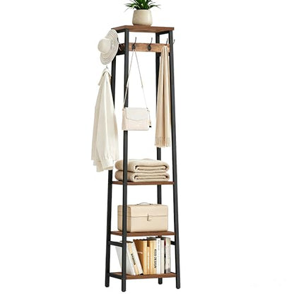 Coat Rack Freestanding with 3 Shelves and 7 Hooks | Coat Stand, Hall Tree Free Standing, Clothes Rack Stand Organizer, Industrial Style, Rustic Brown and Black - color: Rustic Brown and Black, style: 3 Shelves