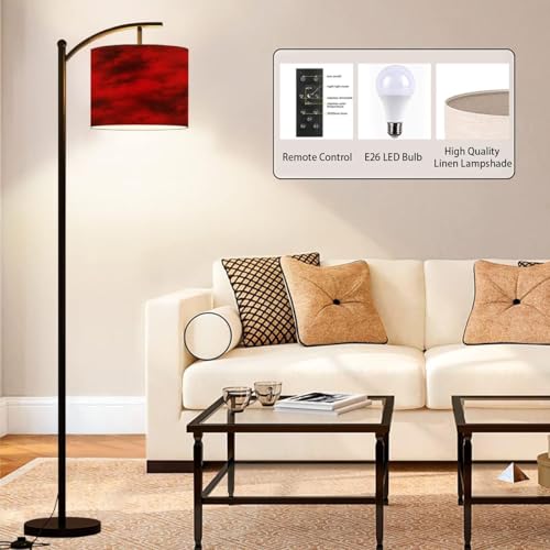 Arc Floor Lamp Black red Abstract Toned Fiery Effect Copy Space for Modern Tall Standing Lamp Dimmable with Remote Adjustable Drum Shade Footswitch for Living Room Bedroom Office - color: Multi1