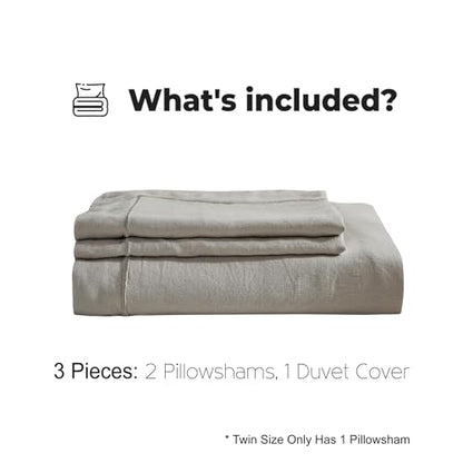Simple&Opulence 100% Washed Linen Duvet Cover Set with Embroidered,3 Pieces Soft Farmhouse Comforter Set with Button Closure,1 Duvet Cover and 2 Pillowshams(Full,Grey) - color: Embroidery Grey, size: Full