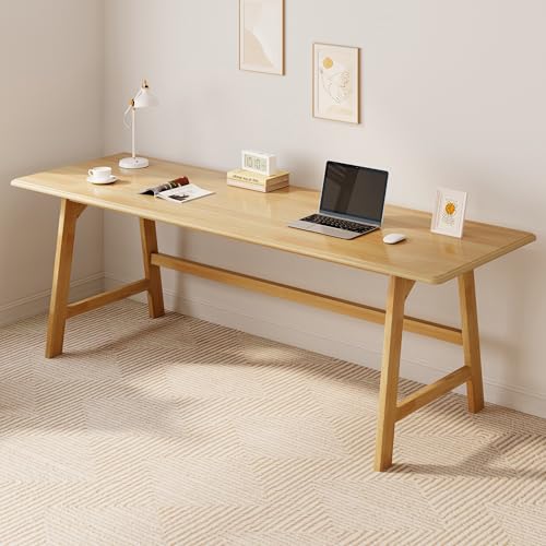 IOTXY Solid Wood Writing Table - 72" W Minimalist Long Computer Desk, Oak | Minimalist Modern Style, 100% Solid Wood, Spacious Surface, Moon-Shaped Legs, Super Stable, 265-lbs Capacity, 15-Min Assembly - color: Oak, size: 72" W