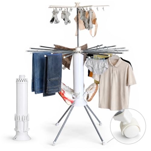 Clothes Drying Rack Foldable with Rolling Wheels, Portable Laundry Drying Rack with 16 Aluminum Arms, Stable 4-Leg Base, 360° Rotating Design for Indoor Outdoor (Double-Tier with Shoe Rack) - size: 2-Tier