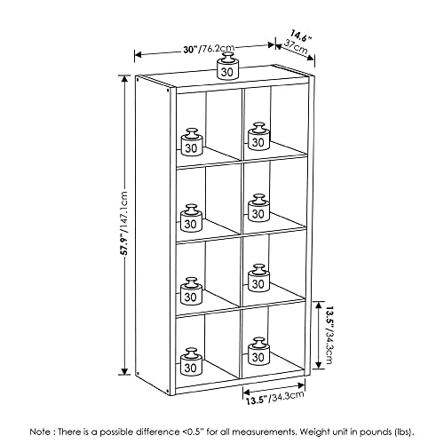 8-Cube Bookshelf, Cubicle Shelf Bookcase with Open Back, Position Reversible Book Shelf, 15 x 30 x 58, for Home Office, Living Room, Amber Pine - color: Amber Pine, size: 8 Cube