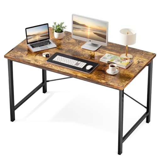 Sweetcrispy 47-Inch Computer Desk for Bedroom, Brown | Gaming Writing Work and Study Desk for Home Office, Sturdy Metal Frame and Compact Modern Design with X-Shaped - color: Rustic Brown, size: 48-Inch