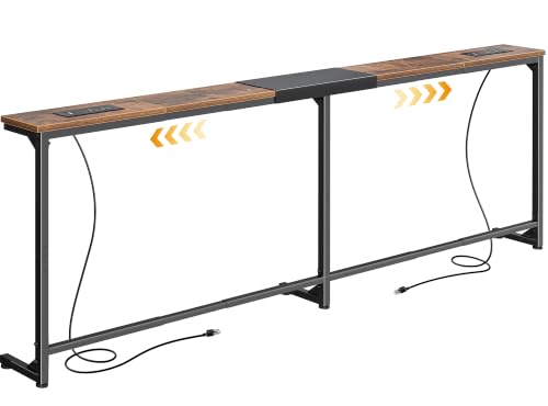 Huuger 63.4-78.3'' Extendable Behind Couch Table with Outlets, Rustic Brown | Stepless Length Adjustment, 2 Power Stations with USB-C Ports, Long Console Table, Slim Sofa Table - color: Rustic Brown, size: 62.9- 78.3"W x 29.5"H