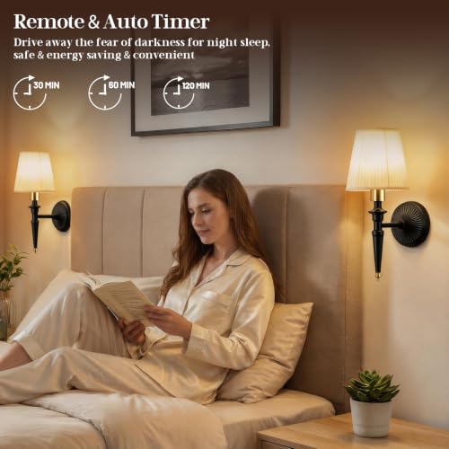 Battery Operated Wall Sconces Set of 2, Wireless Rechargeable Wall Lights with 12 RGB Colors and 3CCT Dimmable, Small Fabric LED Wall Lamps for Bedroom, Living Room, Hallway, Black Gold - color: Black Gold