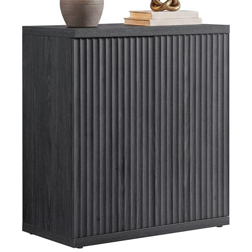 SICOTAS Buffet Cabinet with Storage Sideboard Cabinet with Doors & Shelves | Accent Sideboard Modern Credenza Fluted Storage Cabinet Mid Century Media Console for Living Room Kitchen Dining Hallway - color: Dark Grey Alder, size: 1 Piece