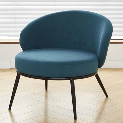 GDFStudio 27" Modern Accent Chair, Comfy Lounge Chair, Velvet Upholstered Chair, Mid Century Modern Armchair with Metal Legs, Solid Wood Frame, Cushion Barrel Side Chair for Living Room Bedroom, Blue - color: Blue + Velvet