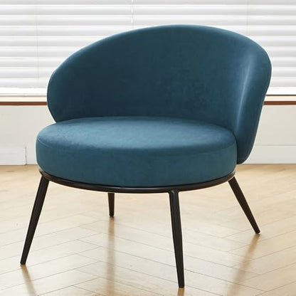 GDFStudio 27" Modern Accent Chair, Comfy Lounge Chair, Velvet Upholstered Chair, Mid Century Modern Armchair with Metal Legs, Solid Wood Frame, Cushion Barrel Side Chair for Living Room Bedroom, Blue - color: Blue + Velvet