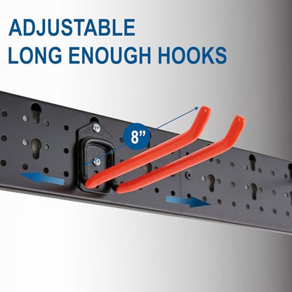 Wallmaster Wall Mount Garage Organizer Tool Storage Rack, Heavy Duty Folding Chair Hangers with 8 Adjustable Hooks, 48-inch Tracks, Max Load 300lbs - size: 8Hooks+3Panels+4MiniBase