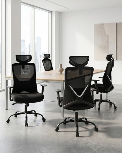 Big and Tall Office Chair, High Back Mesh Chair with Adaptive Gravity Balance Recline, Adjustable Headrest & Lumbar Support, Comfortable Home Office Chair, X-Frame Structure