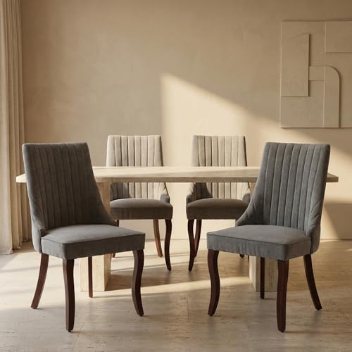 Upholstered Dining Chairs Set of 4, High Back Side Chairs for Kitchen and Dining Room, Mid-Century Modern Fabric Seating with Solid Wood Legs, Grey - color: Grey, size: Set of 4