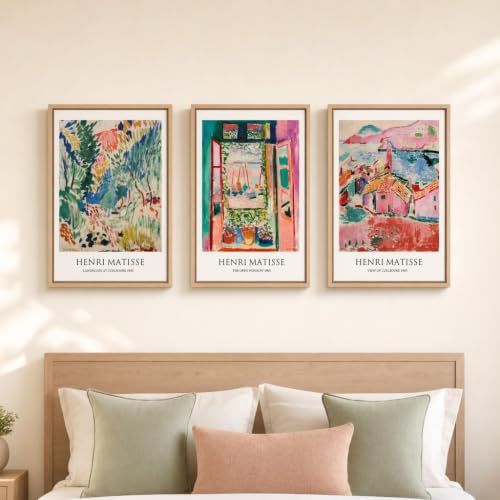 Framed Vintage Matisse Wall Art, Large Set of 3 Piece Colorful Canvas Artwork for Walls, Matisse Retro Landscape Paintings Prints Pictures for Living Room Bedroom Hallway Office Wall Decor 16x24 - color: Abstract Landscape, size: 16"W x 24" H x 3Pcs