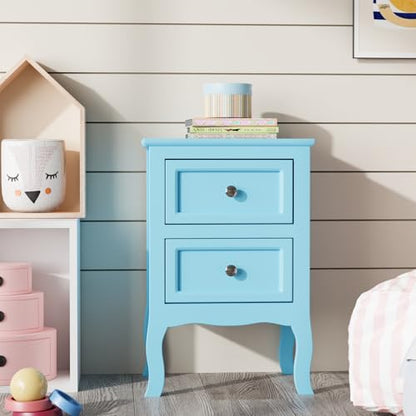 Bonnlo Nightstand Set of 2, Nightstands with 2 Drawers, Blue Nightstand, Bed Side Table/Night Stand, Small Nightstands for Bedroom, Small Spaces, College Dorm, Kids’ Room,Living Room, Wood,16W*12D*24H - color: Blue