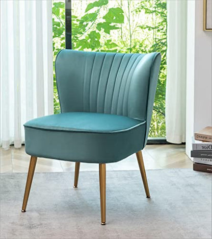 Container Furniture Direct Modern Velvet Accent Chair for Living Room, Bedroom, or Entryway, Stylish and Comfortable Armless Design with Metal Legs, Teal - color: Teal