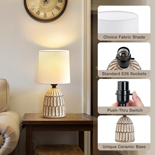 EJIAXIN Table Lamps Set of 2-13.5" Small Boho Lamp - Bedside Lamps - Farmhouse Rustic Ceramic Table Lamp for Bedroom, Living Room, Nightstand, Office, Side Desk Lamp, End Table Lamp - style: Bohemian