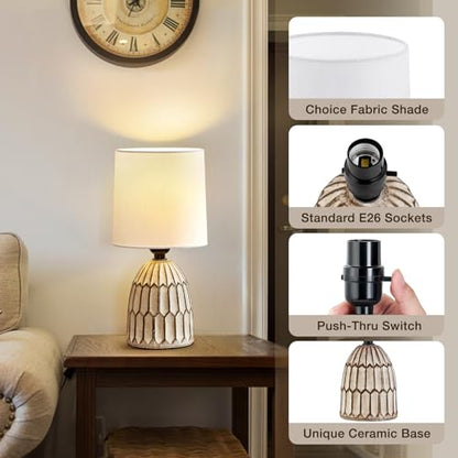 EJIAXIN Table Lamps Set of 2-13.5" Small Boho Lamp - Bedside Lamps - Farmhouse Rustic Ceramic Table Lamp for Bedroom, Living Room, Nightstand, Office, Side Desk Lamp, End Table Lamp - style: Bohemian