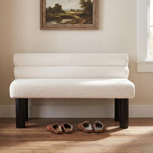 Christopher Knight Home Wally Boucle Upholstered Dining Bench, Modern Large Dining Room Chair, Entryway Ottoman Bench, Bedroom End of Bed Seating, Armless Desing and Wooden Frame, Milky White+Black - color: Milky White+black