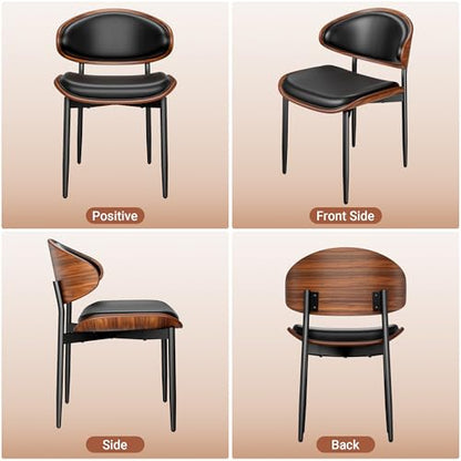 YaFiti Dining Chairs Set of 2, Mid Century PU Leather Kitchen Chairs, Black | Ergonomic Walnut Backrest, Upholstered Waterproof PU Leather Seat, Stable Metal Legs, Adjustable Footpads, Apartment Friendly - color: Black Pu