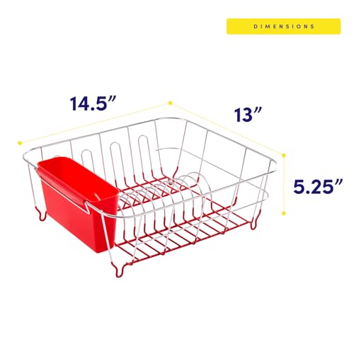 Sweet Home Collection Metal 2 Piece Dish Drying Rack Set Drainer with Utensil Holder Simple Easy to Use Fits in Most Sinks, 14.5" x 13" x 5.25", Red - color: Red