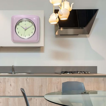 Infinity Instruments Square Retro Wall Clock, Pastel Pink, 9.25" - color: Pastel Pink