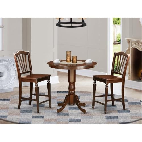 East West Furniture JACH3-MAH-W 3 Piece Counter Height Dining Table Set Contains a Round Wooden Table with Pedestal and 2 Kitchen Dining Chairs, 36x36 Inch, Mahogany - color: Jach3-mah-w