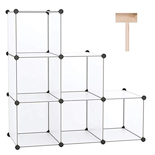 C&AHOME 6-Cube Storage Organizer Cube Shelf Closet Storage Bookcase, White | Stackable Cubby Storage, Bookshelf, Portable Plastic Storage Closet Organizer, DIY Modular Shelving Units for Home, Wardrobe - color: Translucent White