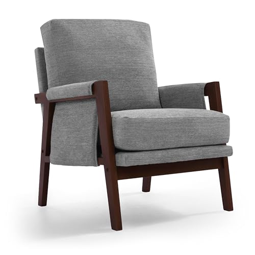 RNKSFX Grey Accent Chair for Bedroom & Living Room, Mid Century Modern Accent Arm Chair, Upholstered Anthropologie Accent Chair with Solid Wood Frame, Fabric - color: Grey
