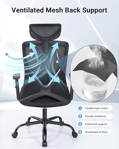 Big and Tall Office Chair, High Back Mesh Chair with Adaptive Gravity Balance Recline, Adjustable Headrest & Lumbar Support, Comfortable Home Office Chair, X-Frame Structure