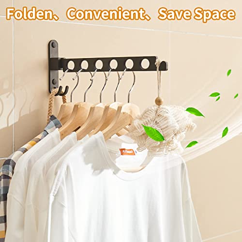 JOOM Wall Mounted Clothes Drying Rack, Black, 2 Pack | Folding Clothes Hanger for Laundry Room, Retractable wall hanger folds flat, saves space in closets, bathrooms, Small Spaces - size: Two pack