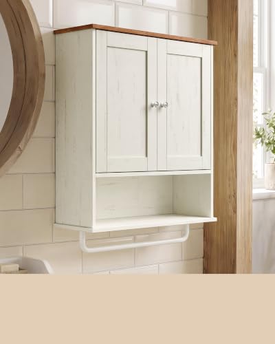 VASAGLE SIREN Collection Bathroom Wall Cabinet, Hanging Storage | Bathroom storage cabinet, with towel rod, farmhouse, adjustable shelf, and doors, 7.9 x 20 x 23.6 Inches UBBK149WJ01S