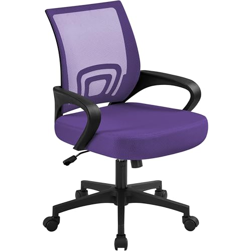 Yaheetech Mid Back Mesh Computer Office Desk Chair Adjustable Swivel, Purple - color: Purple