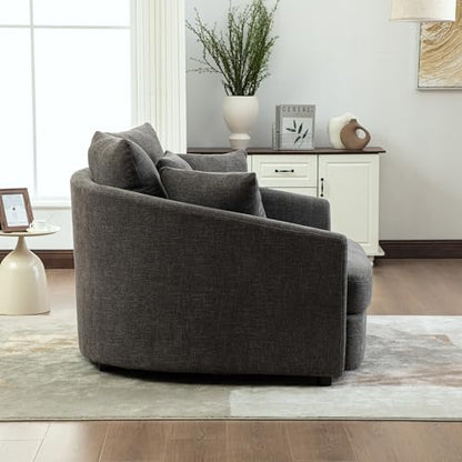 KEIKI 56" Oversized Chenille Single Sofa Chair with 5 Removable Pillows and High Density Foam Cushions, Modern 1-Seater Slipcoved Barrel Lounger Chair, Easy Assembly, for Living Room, Apartment, Gray - color: Grey