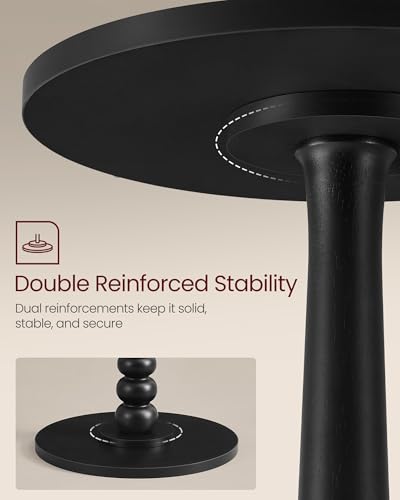 VASAGLE Round Side Table, Small Drink End Table, Solid Wood Leg | Accent Nightstand, Mid-Century Modern, for Living Room Bedroom, Ink Black, MARIEL Collection, ULET293BC01S - color: Ink Black, size: Round