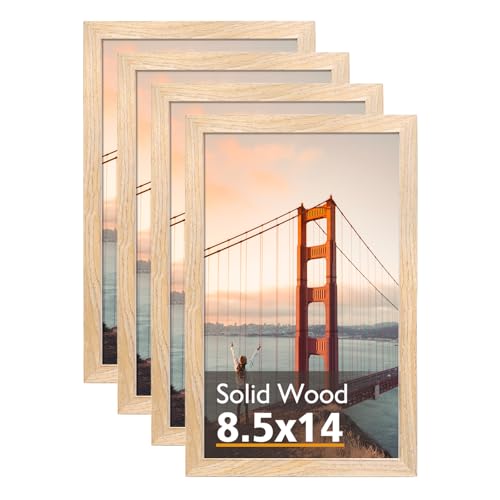 8.5x14 Picture Frame Natural, Solid Wood Frames with Acrylic Plexiglass, Tabletop and Wall Display Photo Frame, Set of 4 - color: Natural, size: 8.5x14