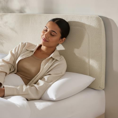 Hearth & Harbor Wall Mounted Queen Headboard Only, Bed Headboard Queen Size | Easy Assemble, Floating Peel & Stick, Upholstered Boucle, 3D Stitched Wall Panels, 5 Strips of 3M Tape Included, Linen - color: 02-linen, size: Queen