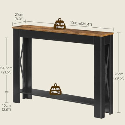 Farmhouse Console Table, 39.4'' Small Narrow Entryway Table, Wood Couch Table Behind Sofa with Storage Shelf, Slim Farmhouse Hallway Table for Hallway, Foyer, Black and Rustic Brown CT34BR - color: Black + Rustic Brown