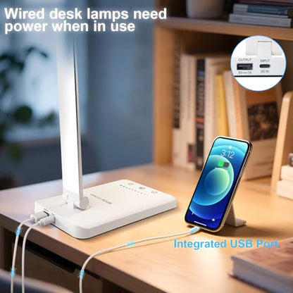 White crown LED Desk Lamp Dimmable Table Lamp Reading Lamp with USB Charging Port, 5 Lighting Modes, Sensitive Control, 30/60 Minutes Timer (White, First-Generation) - color: White, size: first-generation