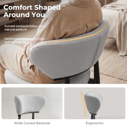 Dining Chairs Set of 6, Modern Upholstered Fabric Dining Chairs | Thick Padded Seat, Textured Fabric, Curved Back, Metal Frame, Dining Room, Kitchen, Breakfast Nook, Restaurant, Soft Gray - color: Soft Gray, size: Set of 6