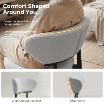 Dining Chairs Set of 2, Modern Upholstered Fabric Dining Chairs | Thick Padded Seat, Textured Fabric, Curved Back, Metal Frame, Dining Room, Kitchen, Breakfast Nook, Restaurant, Soft Gray - color: Soft Gray, size: Set of 2