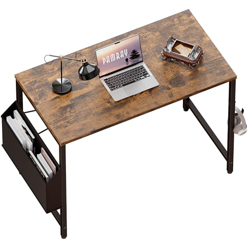 Pamray 32 Inch Computer Desk for Small Spaces with Storage Bag, Home Office Work Desk with Headphone Hook, Small Office Desk Study Writing Table - color: Vintage, size: 32 Inch