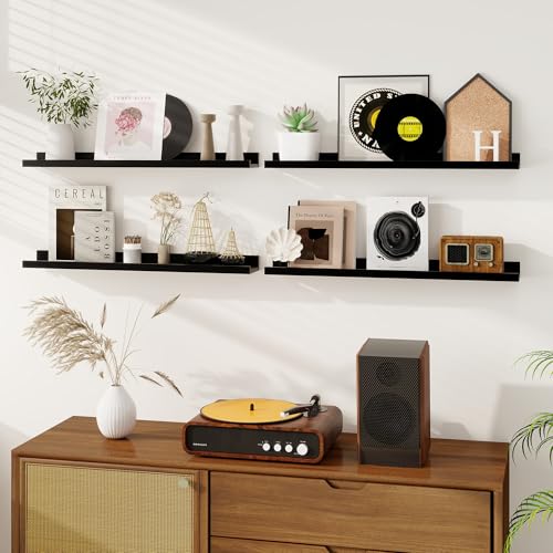 Dreamland Picture Ledge Shelf for Wall, Floating Shelves Set of 2, 32 Inch Long Floating Shelves with Lip for Living Room, Bedroom, Bathroom, Kitchen, Black - color: Black, size: 32inch