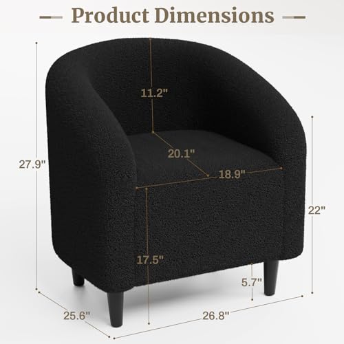 TLSUNNY Accent Chair, Upholstered Comfy Teddy Fabric Barrel Chair | Modern Furry Barrel Chair with a Side Pocket, Club Armchair for Living Room/Bedroom/Reception Room - color: Black