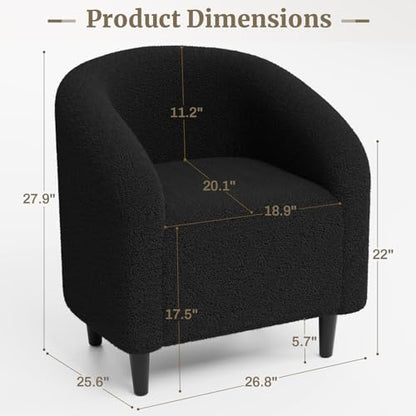 TLSUNNY Accent Chair, Upholstered Comfy Teddy Fabric Barrel Chair | Modern Furry Barrel Chair with a Side Pocket, Club Armchair for Living Room/Bedroom/Reception Room - color: Black