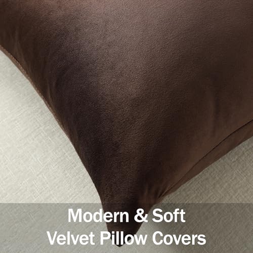 Throw Pillow Covers 20x20 Chocolate Brown: Pack of 2 Cozy Soft Velvet Square Modern Luxury Decorative Throw Pillow Cases for Sofa Couch Living Room Bed Home Decor - color: Chocolate Brown, size: 20" x 20" (Pack of 2)