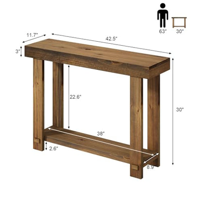 42.5" Solid Wood Console Table for Entryway, Narrow Sofa Table | Farmhouse, with Storage Shelf, Thickened Tabletop and Legs, Skinny Behind Couch Sofa Tablefor Living Room, Hallway, Foyer - size: 42.5"