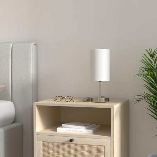 Set of 2 Touch Control Table Lamps with 2 USB Charging Ports&AC Outlet, 3-Way Dimmable Bedside Nightstand Lamps with White Fabric Lampshade for Reading, Bedroom, Living Room, A19 LED Bulbs Included - color: White
