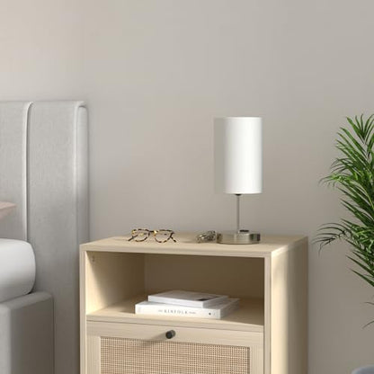Set of 2 Touch Control Table Lamps with 2 USB Charging Ports&AC Outlet, 3-Way Dimmable Bedside Nightstand Lamps with White Fabric Lampshade for Reading, Bedroom, Living Room, A19 LED Bulbs Included - color: White