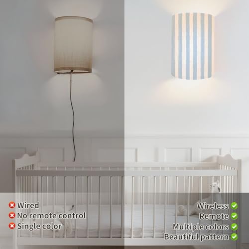 Wall Sconces Set of Two Battery Operated Blue Stripes Classic Striped Seamless Hand Drawn Brush Strokes Stripes Plug in Wall Lights Fixtures Remote Dimmable for Bedroom Living Room Hallway