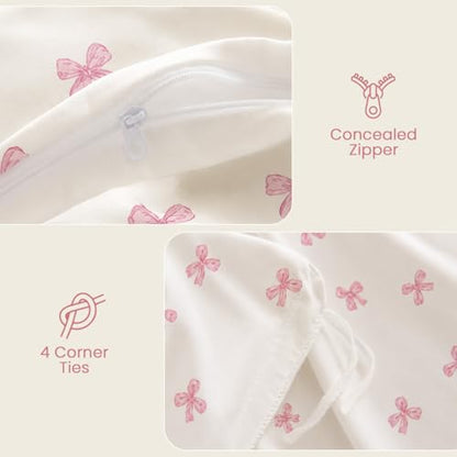 Pink Bow Full Size Duvet Cover | Cute Pink Bow Duvet Cover Set Made of Soft Washable Microfiber with Zipper Closure, Includes 2 Pillowcases - color: Abstract Bow-02, size: Full(No Comforter)